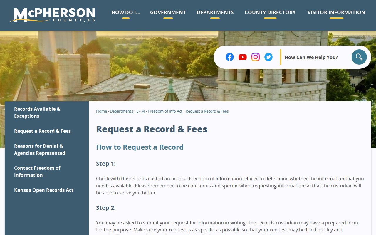 McPherson County released inmate record request instructions