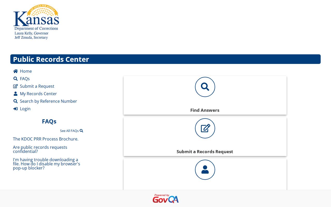 Kansas Department of Corrections public discharge records request portal