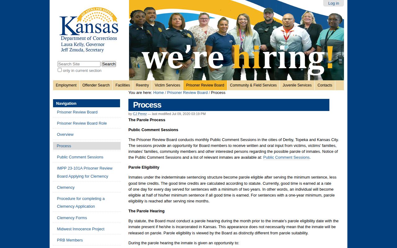 Kansas parole hearing process for McPherson County release supervision